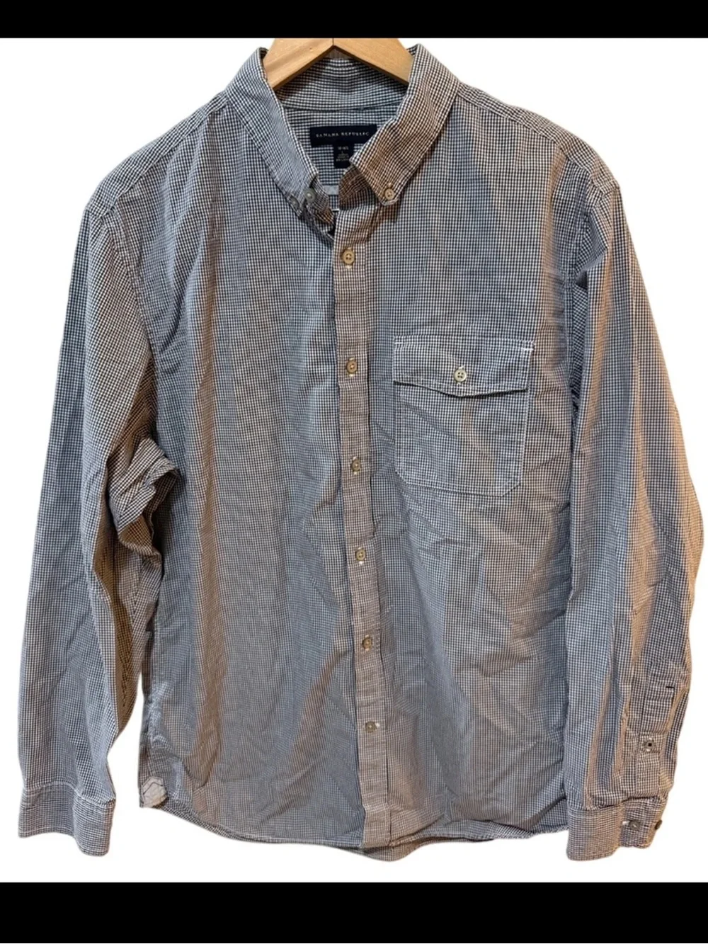 Banana Republic Men's Blue and White Micro-Check Button-Down Shirt